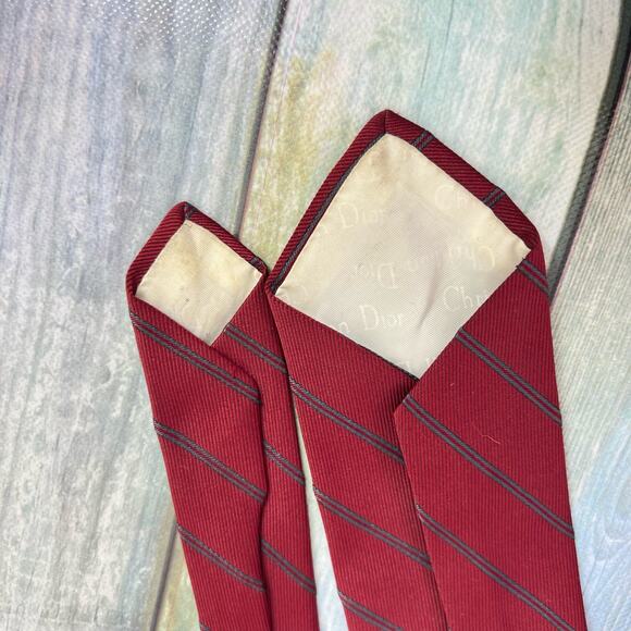 Christian Dior Vintage Men's Tie Red Blue Stripe Silk Blend 90s - Picture 3 of 8